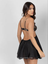 Μαύρο babydoll με δαντέλα και χρυσές αλυσίδες