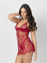 Μπορντό Babydoll με Δαντέλα