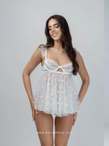 Λευκό babydoll με διαφάνεια και τούλι