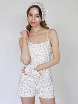 Λευκό floral rib σετ πιτζάμες με romper