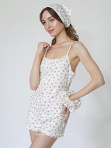 Λευκό floral rib σετ πιτζάμες με romper