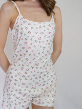 Λευκό floral rib σετ πιτζάμες με romper