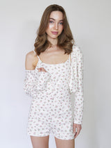 Λευκό floral rib σετ πιτζάμες με romper
