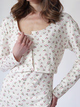Λευκό floral rib σετ πιτζάμες με romper