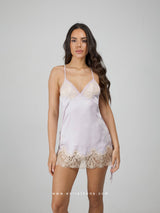 Λιλά σατέν babydoll με δαντέλα