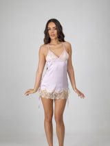 Λιλά σατέν babydoll με δαντέλα