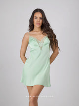 Πράσινο babydoll με δαντέλα στο στήθος