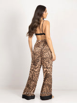 Σατέν animal print παντελόνι με λάστιχο στη μέση